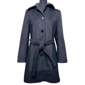 Calvin Klein  Womens 6 Wool Belted Colorblock Mid Length Coat In Grey Black